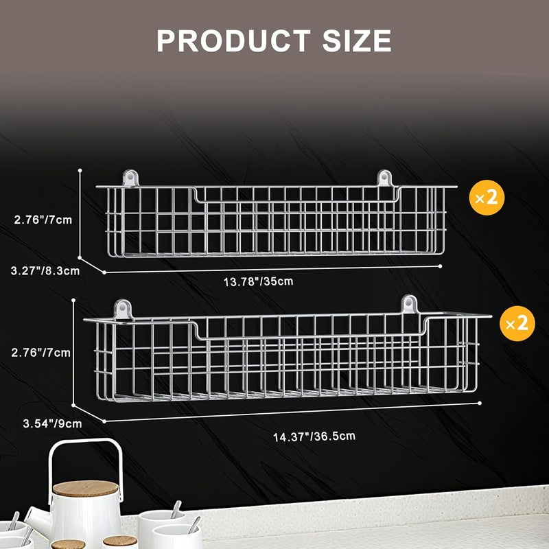 GUUKAR حامل توابل للتركيب على الحائط، مجموعة منظم توابل مكونة من 4 قطع لتنظيم تخزين المطبخ، رف حامل توابل يوفر مساحة للخزانة، المنزل المتنقل، المخزن، فضي - Image 2