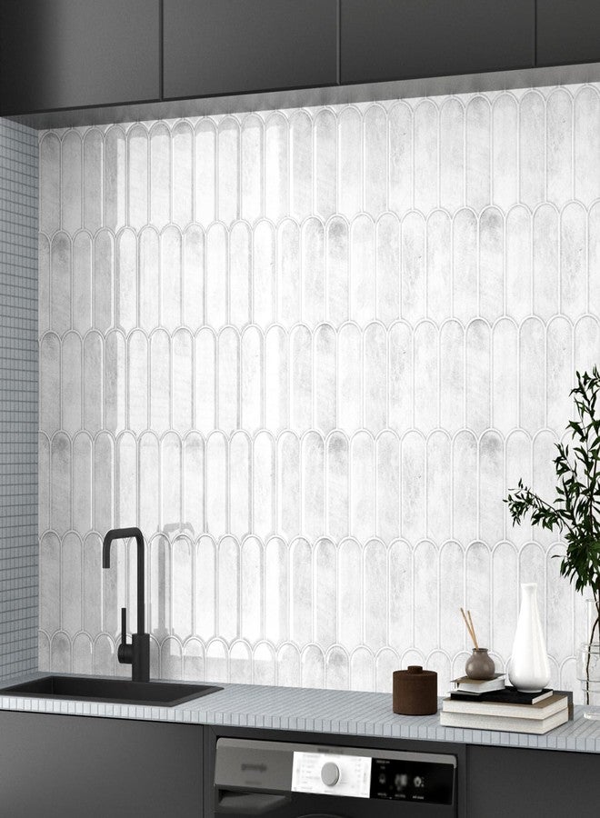 Wallercity بلاط حائط من الفينيل قابل للتقشير واللصق من Wallercity باللون الأبيض/الرمادي، مكون من 10 قطع، ملصقات جدارية طويلة القطاع للمطبخ والحمام، بلاط حائط من الرخام الدولوميت، ألواح جدارية بمقاس 12×12 بوصة - Image 2