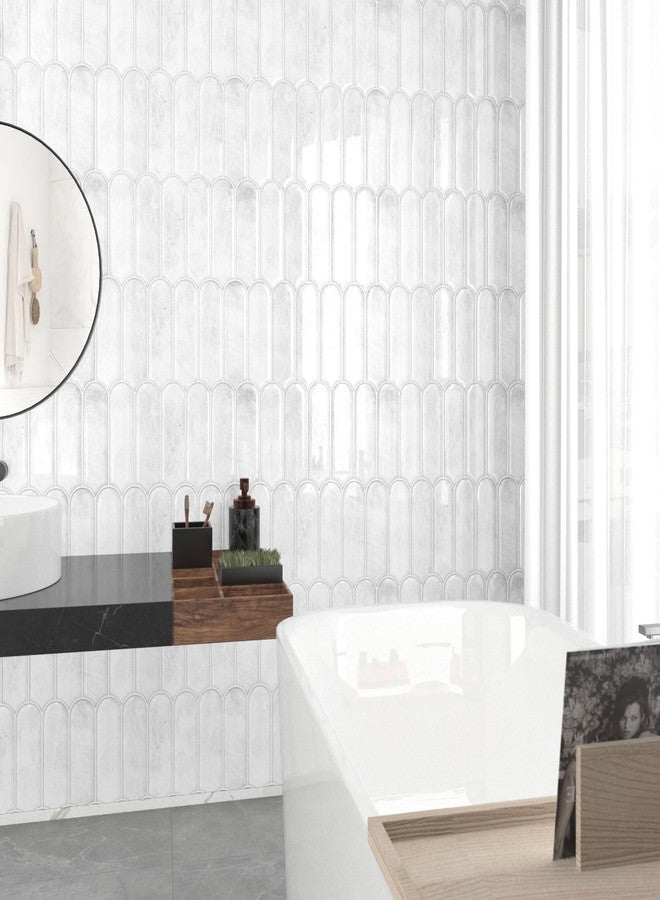 Wallercity بلاط حائط من الفينيل قابل للتقشير واللصق من Wallercity باللون الأبيض/الرمادي، مكون من 10 قطع، ملصقات جدارية طويلة القطاع للمطبخ والحمام، بلاط حائط من الرخام الدولوميت، ألواح جدارية بمقاس 12×12 بوصة - Image 5