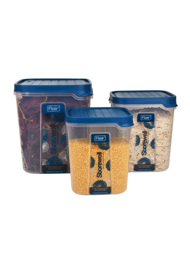 FLAIR Plastic Storewell Square Food Storage Containers Set Of 3 (6L, 8L, 12L)- Blue, Air Tight Containers For Kitchen Storage Ideal Kitchen BoXFor Rice, Atta And Grains, Bpa-Free, Food Grade - Image 1