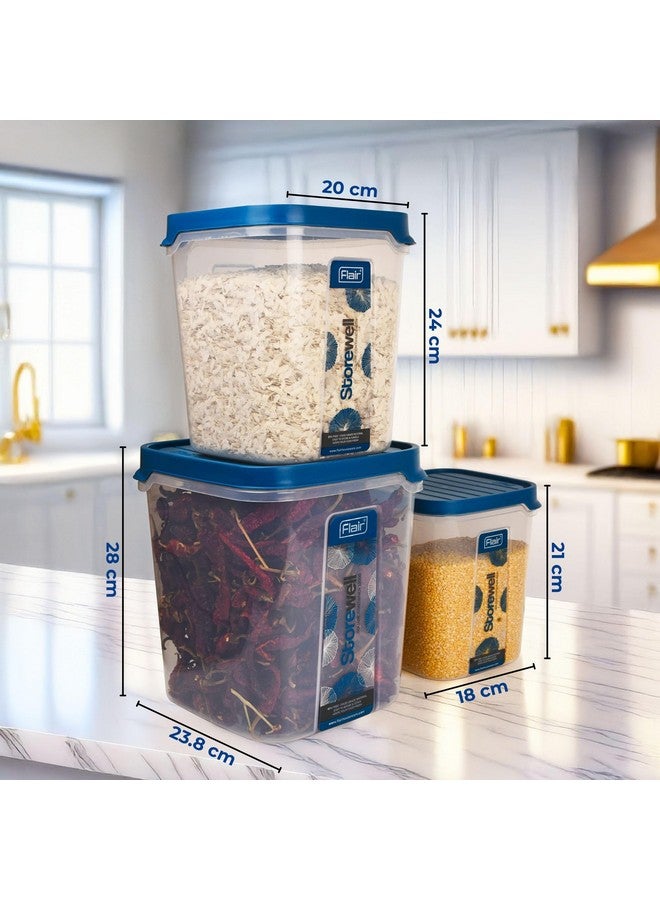 FLAIR Plastic Storewell Square Food Storage Containers Set Of 3 (6L, 8L, 12L)- Blue, Air Tight Containers For Kitchen Storage Ideal Kitchen BoXFor Rice, Atta And Grains, Bpa-Free, Food Grade - Image 4