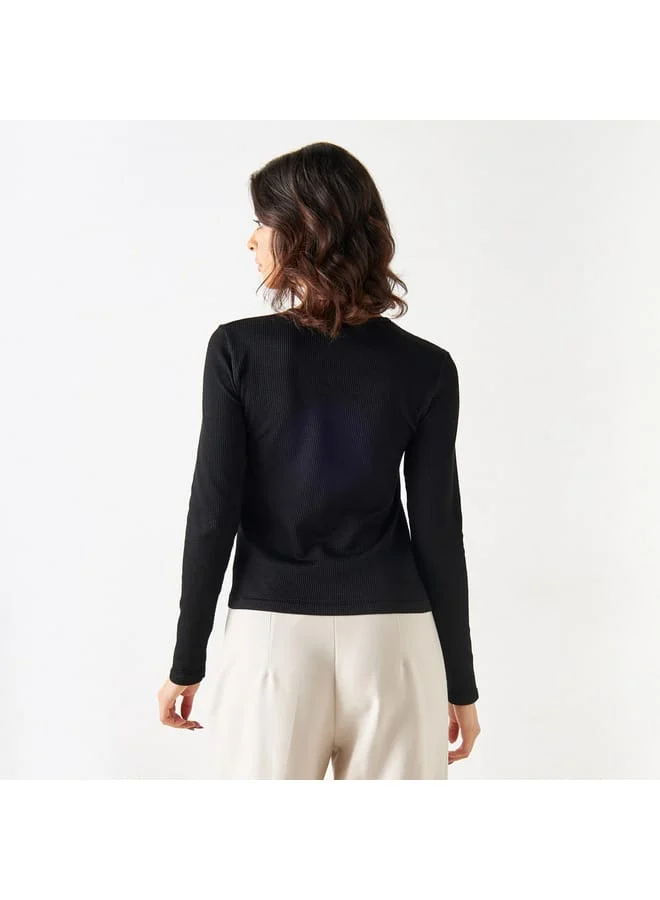 2Xtremz 2Xtremz Ribbed Round Neck Top with Long Sleeves