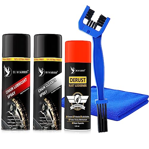 BLACKBIRD Bike Care Kit, 1 Pcs each - Chain Lube 220ml, Chain Cleaner 220ml, De-Rust 120ml, Chain Cleaning Brush and 1 Microfiber Cloth - Image 1
