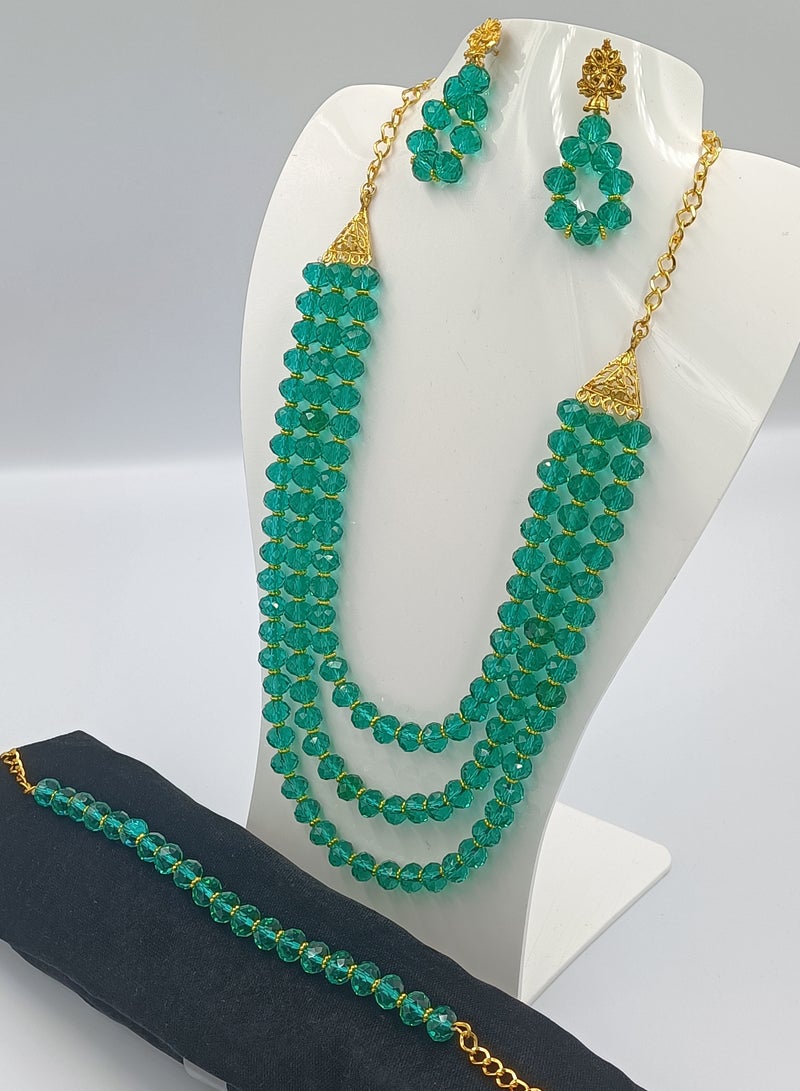 3-Piece Crystal Beads Jewelry Set for Women | Crystal Pendant Necklace Earrings and Bracelet | Gifts for her| Crystal Jewelry Set - Image 3