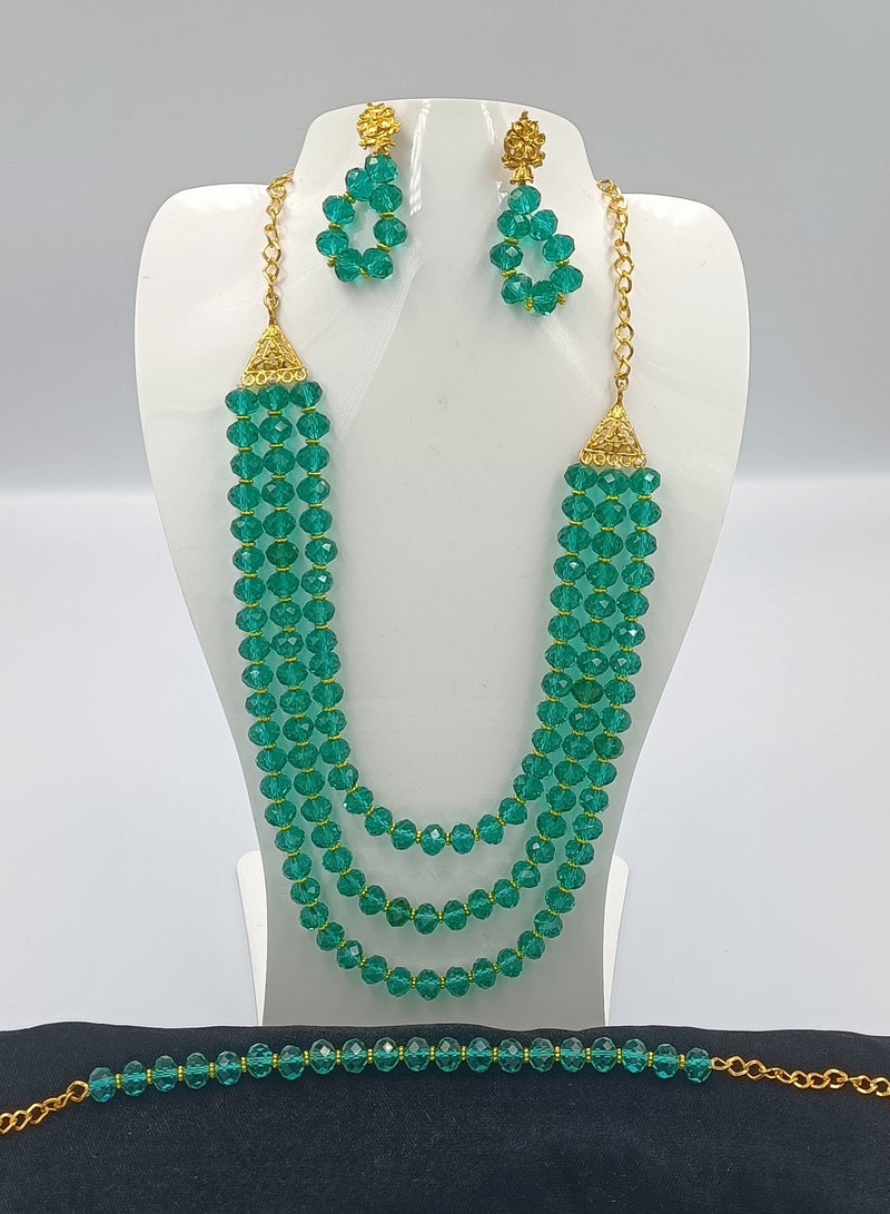 3-Piece Crystal Beads Jewelry Set for Women | Crystal Pendant Necklace Earrings and Bracelet | Gifts for her| Crystal Jewelry Set - Image 1