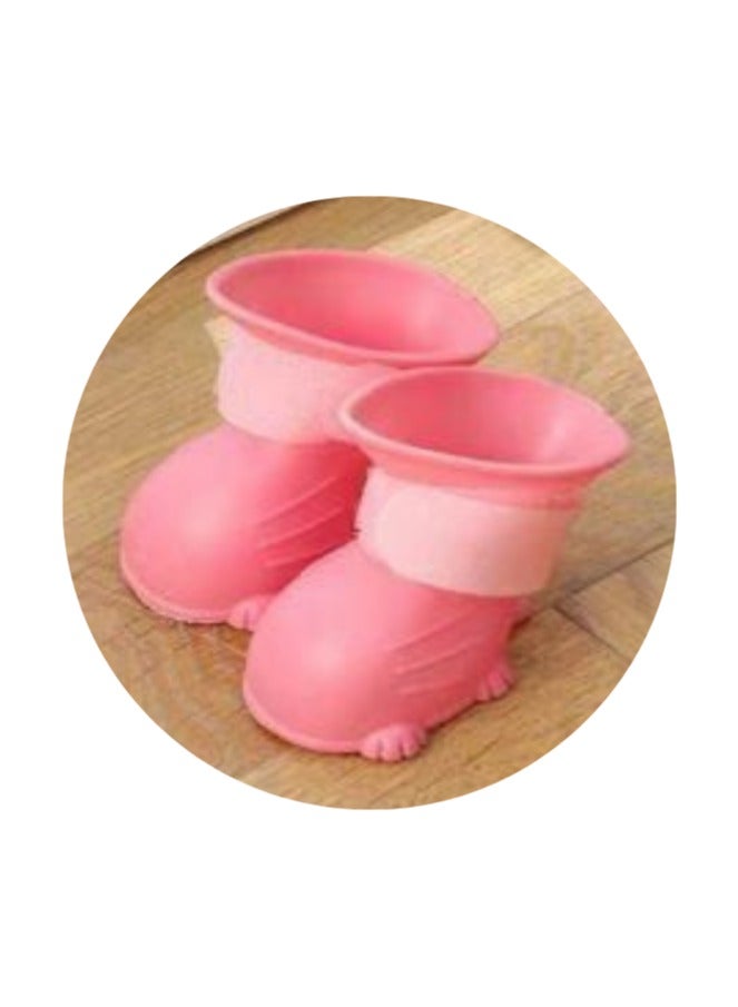 حذاء مطر مقاوم للماء لحماية أقدام الحيوانات الأليفة للمشي (وردي)