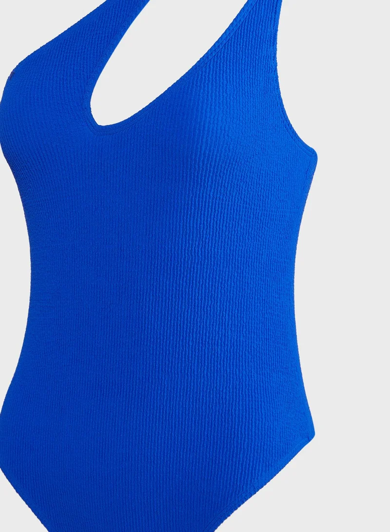 PUBLIC DESIRE Textured Cut Away One Shoulder Swimsuit