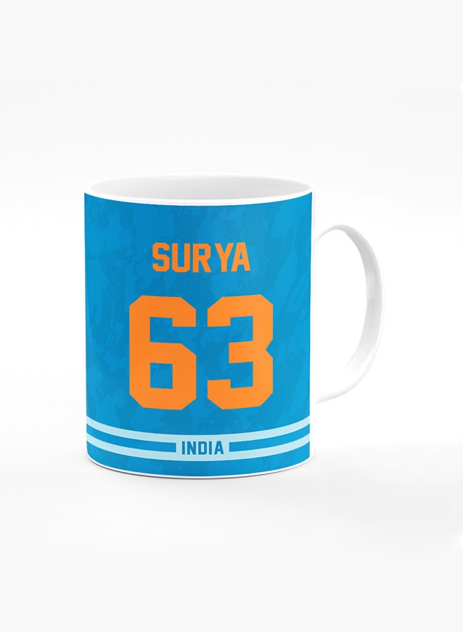 Stylizedd Designer Printed Coffee Mug with Heavy Duty Handle 11oz Ceramic Personalised Gift Mugs Cup [Microwave Safe & Dishwasher Proof ] - Cricket Player - Suryakumar Yadav, Jersey Number - 63 - Image 1