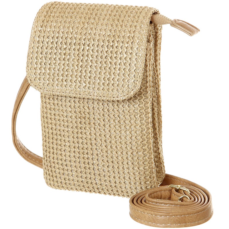 MINICAT Straw Small Summer Purses for Women Crossbody Purse Beach Bags for Everyday Cruise Travel Vacation Essentials(Vertical Grass Weaving Khaki) - Image 1