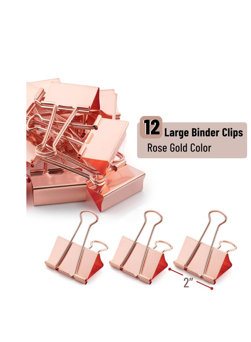 Terabyte Large Binder Clips, 2 Inch, 12 Pack, Rose Gold, 2 inch Binder Clips Large, Large Binder Clips Jumbo, Office Clips, Paper Clamps, Paper Binder Clips for Paper, Binder Paper Clips - Image 1