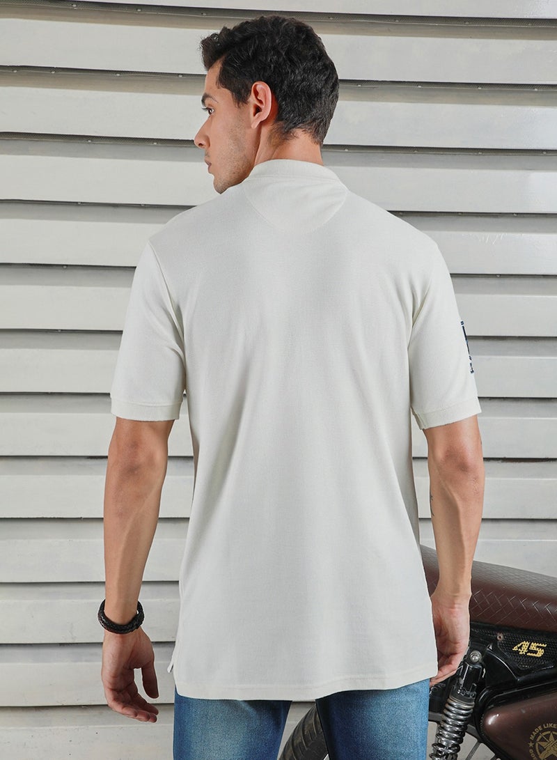 HIGH STAR Off White Polo T-Shirt for Men, Casual Typographic Style - Image 2