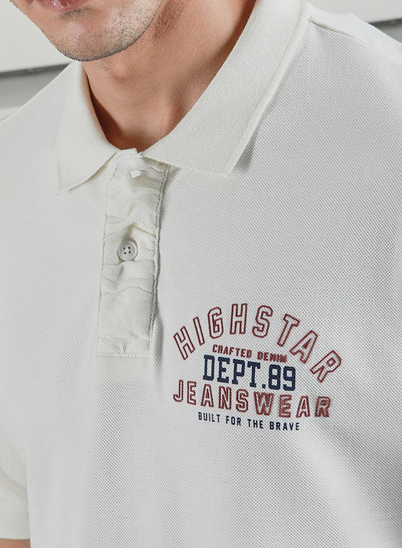 HIGH STAR Off White Polo T-Shirt for Men, Casual Typographic Style - Image 5