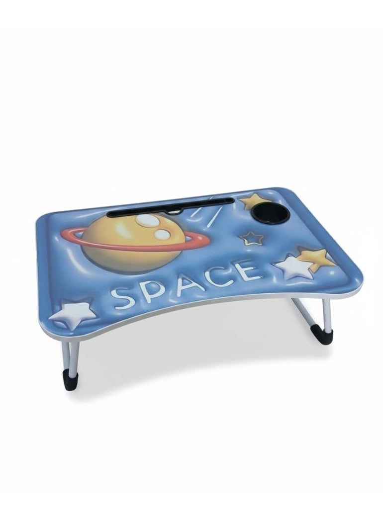 سبيس شوب طاولة دراسة خشبية قابلة للطي ثلاثية الأبعاد للأطفال مع حامل كوب وحامل تابلت - Image 1