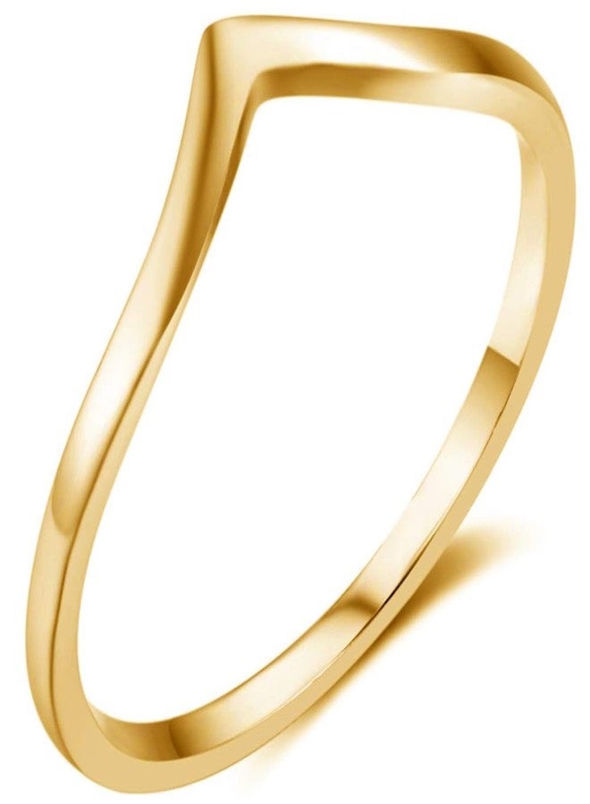 CCBFY Stainless Steel V Shaped Wedding Band Engagement Promise Ring for Women Pointed Chevron Classical Simple Plain Statement Ring (Gold, 14) - Image 1