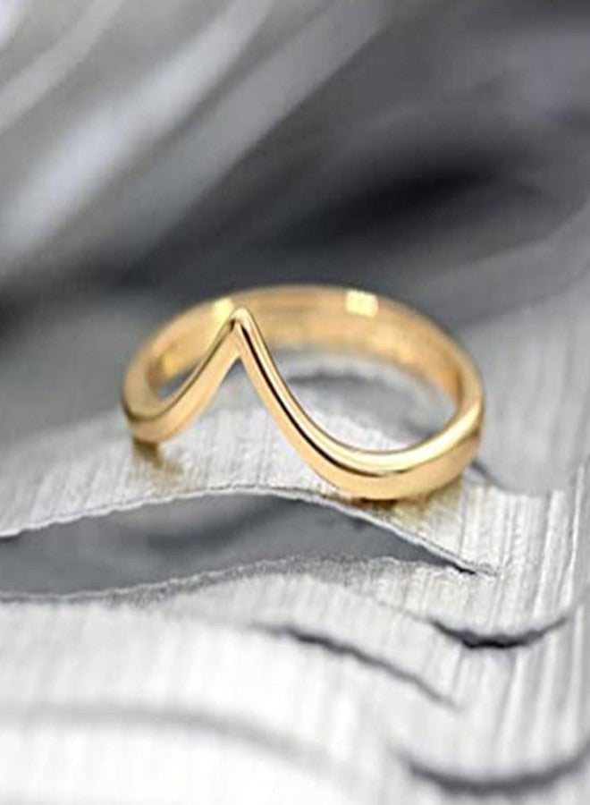 CCBFY Stainless Steel V Shaped Wedding Band Engagement Promise Ring for Women Pointed Chevron Classical Simple Plain Statement Ring (Gold, 14) - Image 2