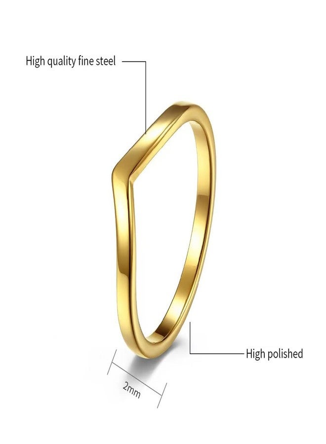 CCBFY Stainless Steel V Shaped Wedding Band Engagement Promise Ring for Women Pointed Chevron Classical Simple Plain Statement Ring (Gold, 14) - Image 4