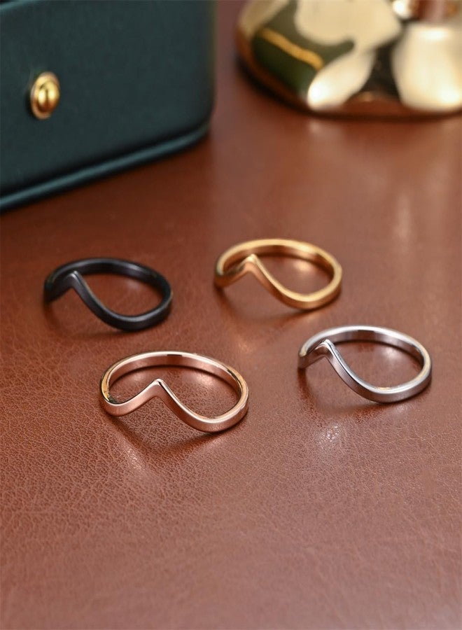 CCBFY Stainless Steel V Shaped Wedding Band Engagement Promise Ring for Women Pointed Chevron Classical Simple Plain Statement Ring (Gold, 14) - Image 5
