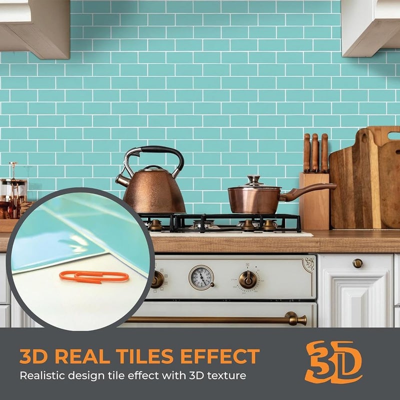 WALPLUS Premium 12 Sheets Peel and Stick Kitchen Backsplash Tile Stickers Self Adhesive Stick on Subway Tile 12" x 6" Bathroom Splashback Water Heat Resistant 3D Wall Tiles Green Glossy - Image 3