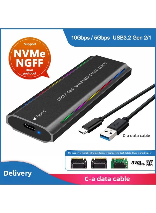 M.2 Solid State USB3.1NGFF  Nvme Protocol Hard Disk Box Type-C RGB Light Aluminum Alloy Mobile Hard Disk Box-Colour:Tnp07-l-ac (ngff/nvme Dual Protocol) Black