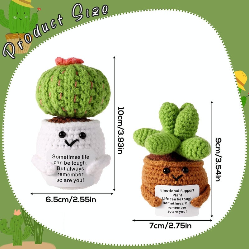 lasuroa 2pcs Positive Crochet Potted Plants, Positive Cactus Knitted Succulent Positive Succulent Crochet Cactus Mini Crochet Plant for Party Decoration Encouraging Gift - Image 2