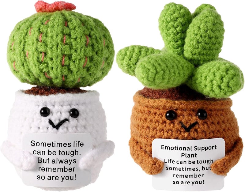 lasuroa 2pcs Positive Crochet Potted Plants, Positive Cactus Knitted Succulent Positive Succulent Crochet Cactus Mini Crochet Plant for Party Decoration Encouraging Gift - Image 1