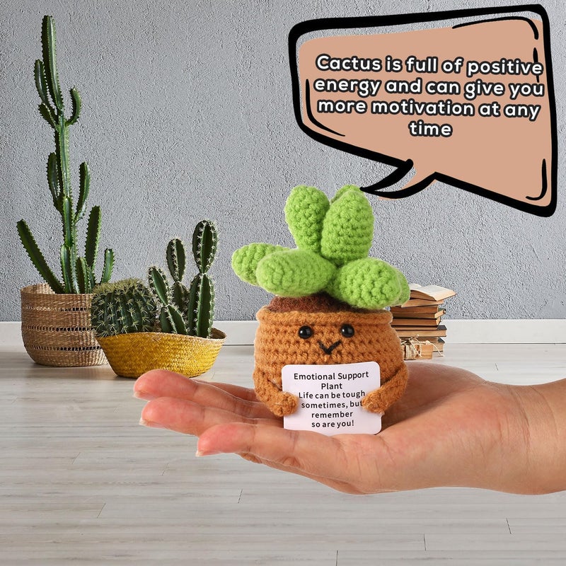 lasuroa 2pcs Positive Crochet Potted Plants, Positive Cactus Knitted Succulent Positive Succulent Crochet Cactus Mini Crochet Plant for Party Decoration Encouraging Gift - Image 5