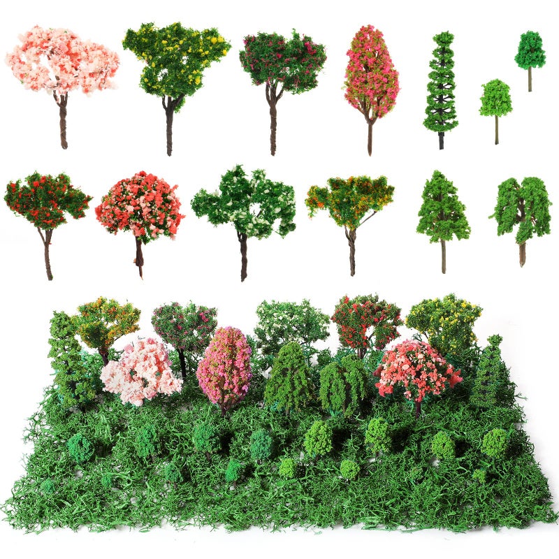 Canlierr 28 Pcs Tiny Model Trees with 40g Faux Green Moss 079315 Diorama Trees Grass Mini Fake Miniature Trees Diorama Materials Kit for Diorama Box Craft Model Train Fairy Village
