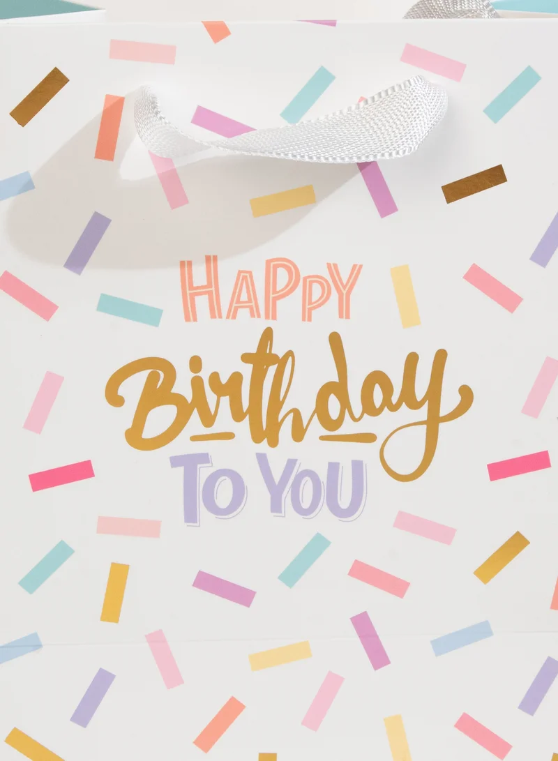 Share the Love Happy Birthday, White, Confetti, Medium Gift Bag