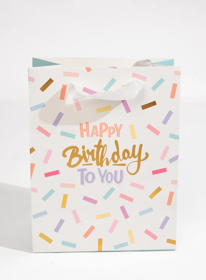 Share the Love Happy Birthday, White, Confetti, Medium Gift Bag