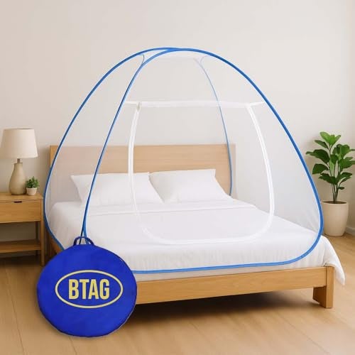 BTAG Mosquito Net for Single Bed, 6 Feet x 4 Feet | Premium Machardani, Tent-Style Foldable Design, Strong & Durable, Corrosion Resistant Insect Protection for Home Use. (6x4_Blue) - Image 1