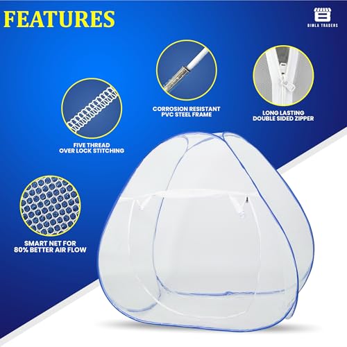 BTAG Mosquito Net for Single Bed, 6 Feet x 4 Feet | Premium Machardani, Tent-Style Foldable Design, Strong & Durable, Corrosion Resistant Insect Protection for Home Use. (6x4_Blue) - Image 3