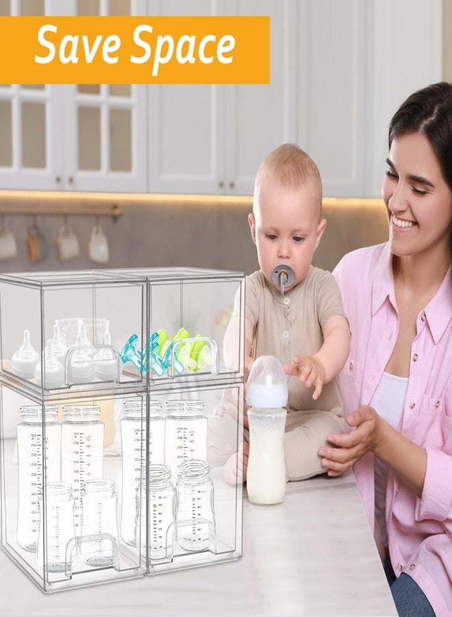 YEXEXINM Baby Bottle Organizer 4 Pack Clear Space-Saving Stackable Drawer with Handle for Pacifiers Pump Parts Desk Organizer Bins Station Organizers Container for Countertop Cabinet Bathroom Vanity Pantry - Image 5