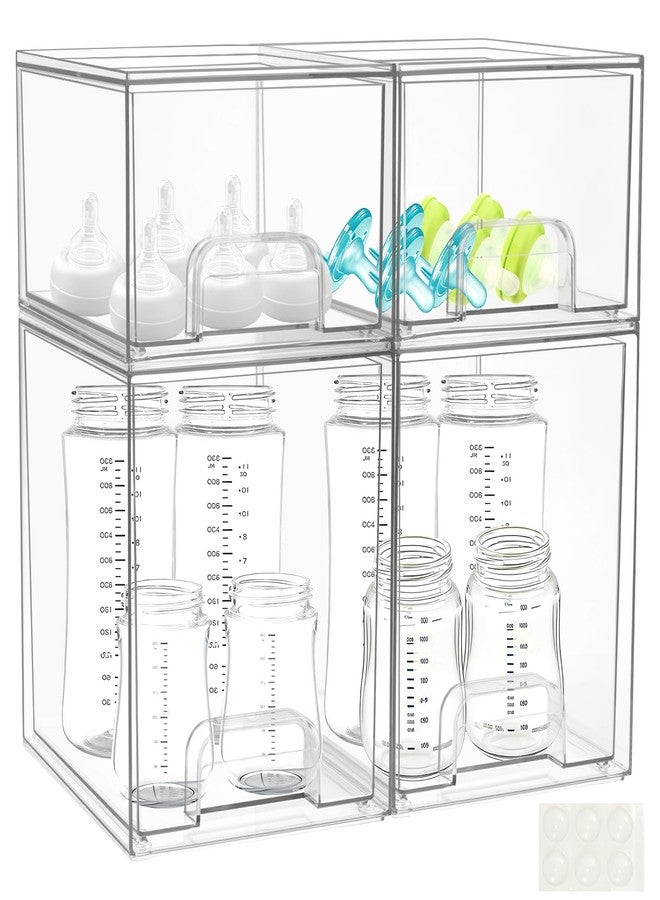 YEXEXINM Baby Bottle Organizer 4 Pack Clear Space-Saving Stackable Drawer with Handle for Pacifiers Pump Parts Desk Organizer Bins Station Organizers Container for Countertop Cabinet Bathroom Vanity Pantry - Image 1