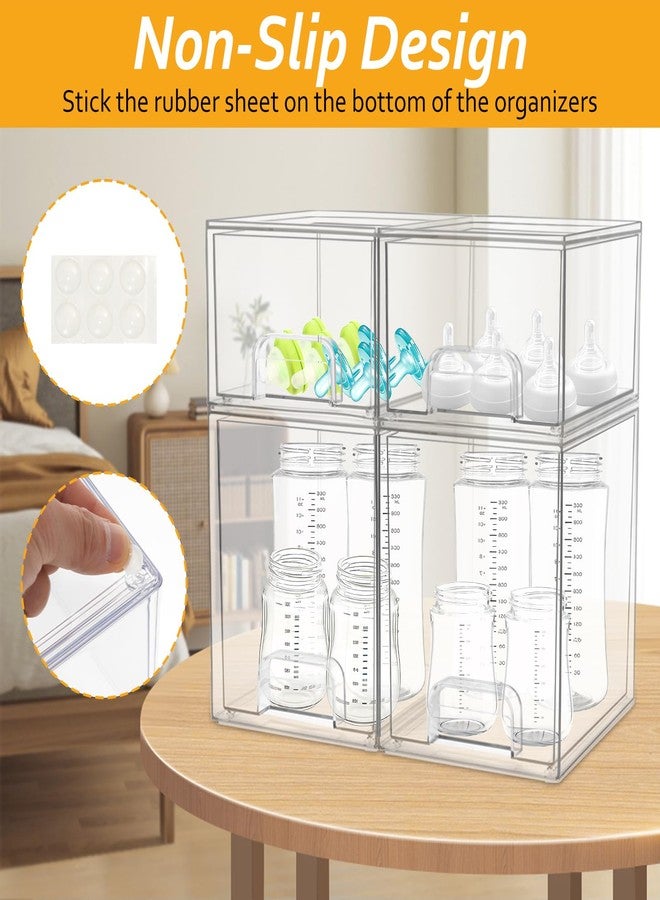 YEXEXINM Baby Bottle Organizer 4 Pack Clear Space-Saving Stackable Drawer with Handle for Pacifiers Pump Parts Desk Organizer Bins Station Organizers Container for Countertop Cabinet Bathroom Vanity Pantry - Image 4