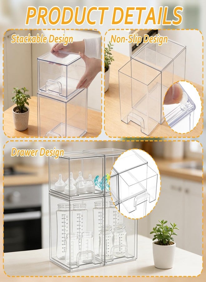 YEXEXINM Baby Bottle Organizer 4 Pack Clear Space-Saving Stackable Drawer with Handle for Pacifiers Pump Parts Desk Organizer Bins Station Organizers Container for Countertop Cabinet Bathroom Vanity Pantry - Image 3