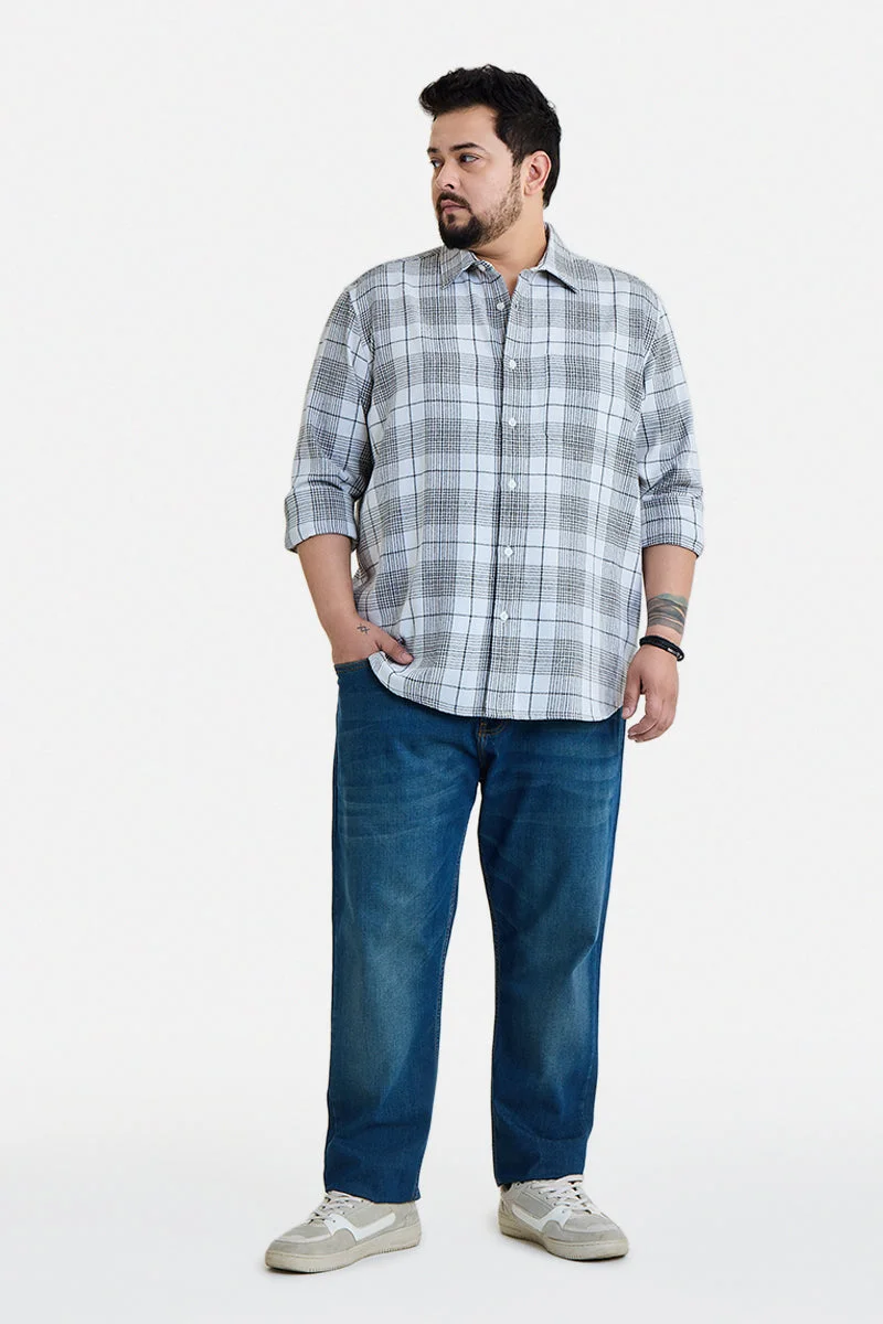 سنيتش Brown Checkered Long Sleeve Regular Fit Plus Size Shirt