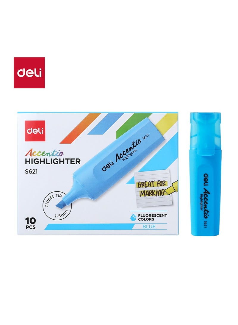 ديلي قلم تمييز أزرق ES621 - طرف مشطوف (1-5 مم) | حبر فلورسنت ساطع | سريع الجفاف، مقاوم للبهتان، وغير سام - 10 قطع - Image 1