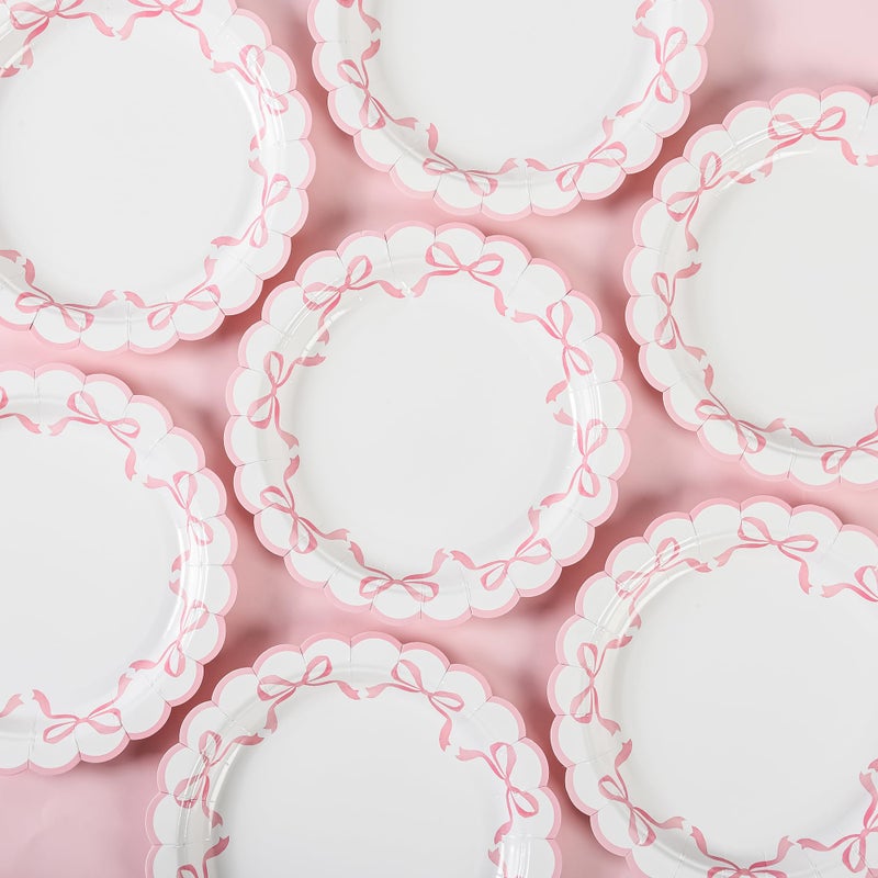 Elyxio 48 Pcs Pink Bow Paper Plates Coquette Disposable Party Plates 7" Scalloped Bowknot Small Dessert Plate for Bachelorette Birthday Bridal Baby Shower Tableware Supply - Image 4