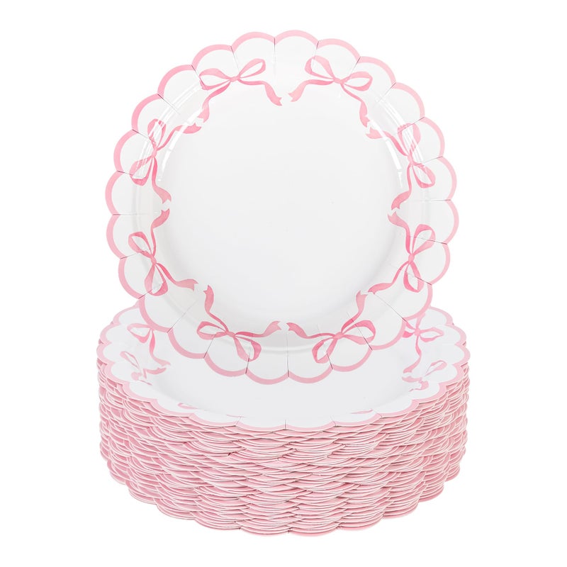 Elyxio 48 Pcs Pink Bow Paper Plates Coquette Disposable Party Plates 7" Scalloped Bowknot Small Dessert Plate for Bachelorette Birthday Bridal Baby Shower Tableware Supply - Image 1