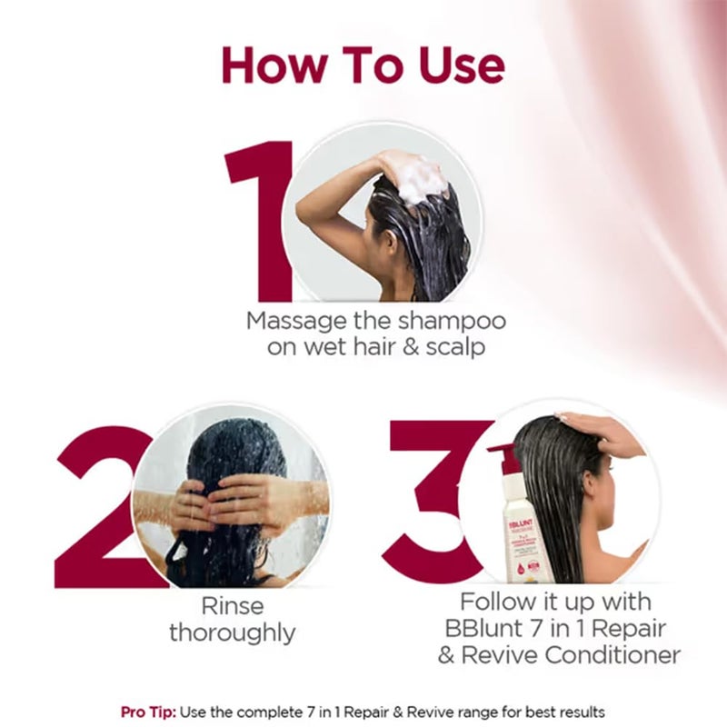BBLUNT BBLUNT 7 in 1 Repair Revive Shampoo for Upto 100 Damage Repair 300ml Addresses 7 Signs of Hair Damage Enriched with Ceramides Argan Oil - Image 5