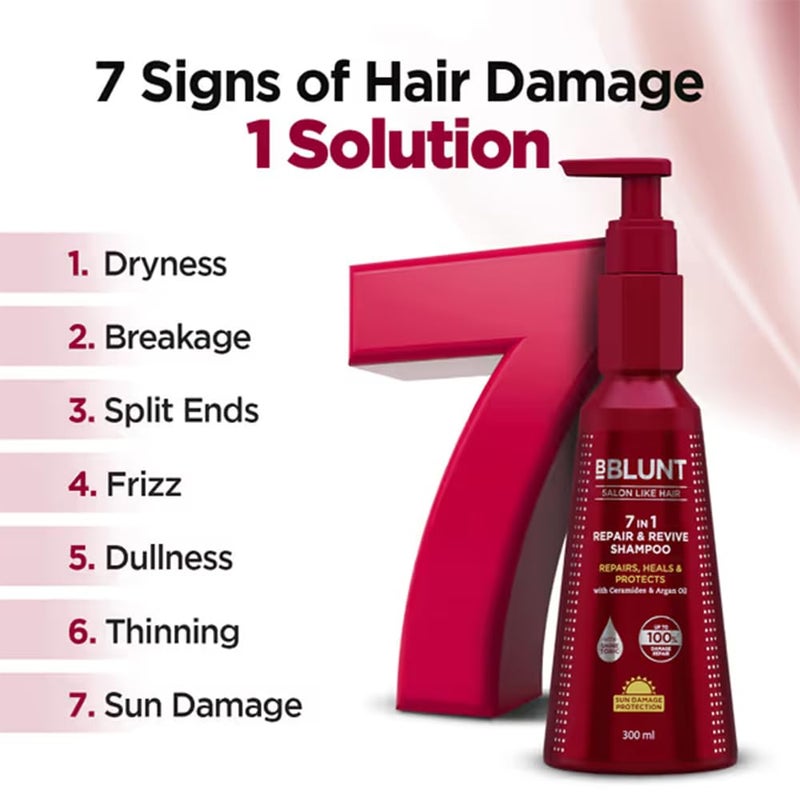 BBLUNT BBLUNT 7 in 1 Repair Revive Shampoo for Upto 100 Damage Repair 300ml Addresses 7 Signs of Hair Damage Enriched with Ceramides Argan Oil - Image 3