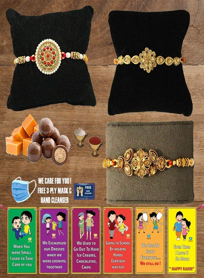 BOGATCHI N3N-1 Designer Rakhi for Brother, Rakhi Set of 3, Royal Rakhi Set- 3, Set of 3 Beautiful Rakhi for Bhai - Image 1