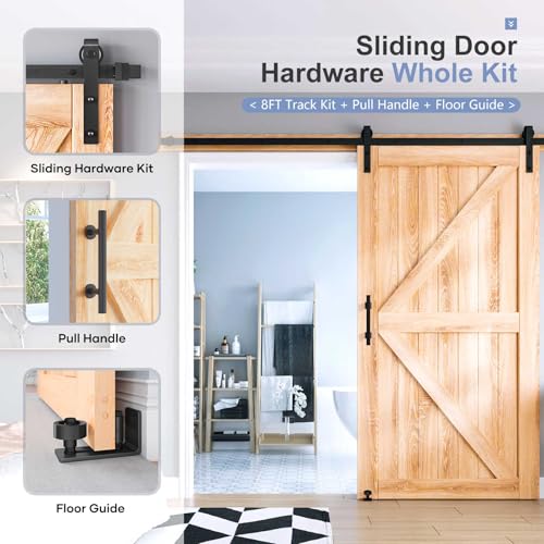 EaseLife 8 FT Sliding Barn Door Track and Handle Hardware Kit,Basic J Pulley,Slide Smoothly Quietly,Easy Install (8FT Track Kit for 40"~48" Wide Single Door) - Image 2