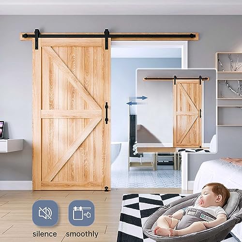 EaseLife 8 FT Sliding Barn Door Track and Handle Hardware Kit,Basic J Pulley,Slide Smoothly Quietly,Easy Install (8FT Track Kit for 40"~48" Wide Single Door) - Image 5