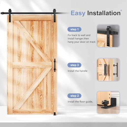 EaseLife 8 FT Sliding Barn Door Track and Handle Hardware Kit,Basic J Pulley,Slide Smoothly Quietly,Easy Install (8FT Track Kit for 40"~48" Wide Single Door) - Image 3