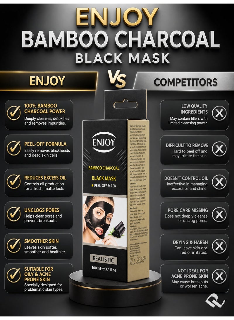 إنجوي ENJOY ماسك الفحم للوجه – 100ML | تنظيف عميق، التحكم في حب الشباب، وبشرة مشرقة - Image 3