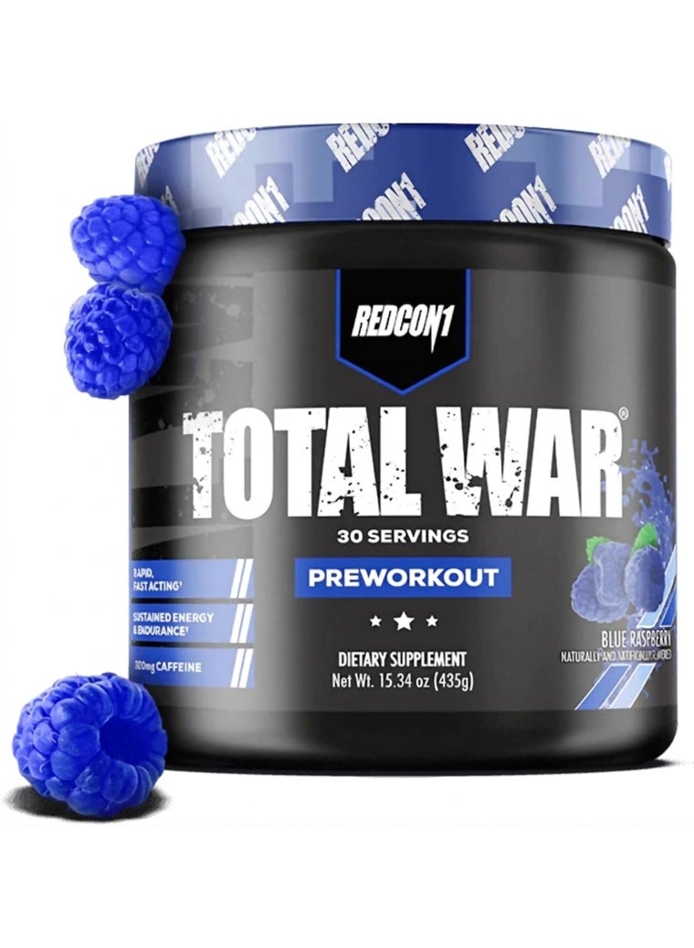 Redcon1 Total War Pre Workout Supplement - 30 Servings, Blue Raspberry Flavor - Image 1