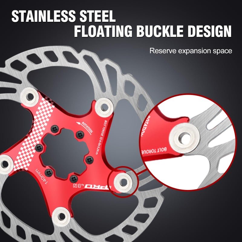 BUCKLOS IIIPRO 140mm 160mm 180mm 203mm Floating Bike Disc Brake Rotor with 6 Bolts, Mountain Bike MTB Stainless Steel Bicycle Disc Brakes Rotors for Road Bike/Ebike/BMX(Red) - Image 4