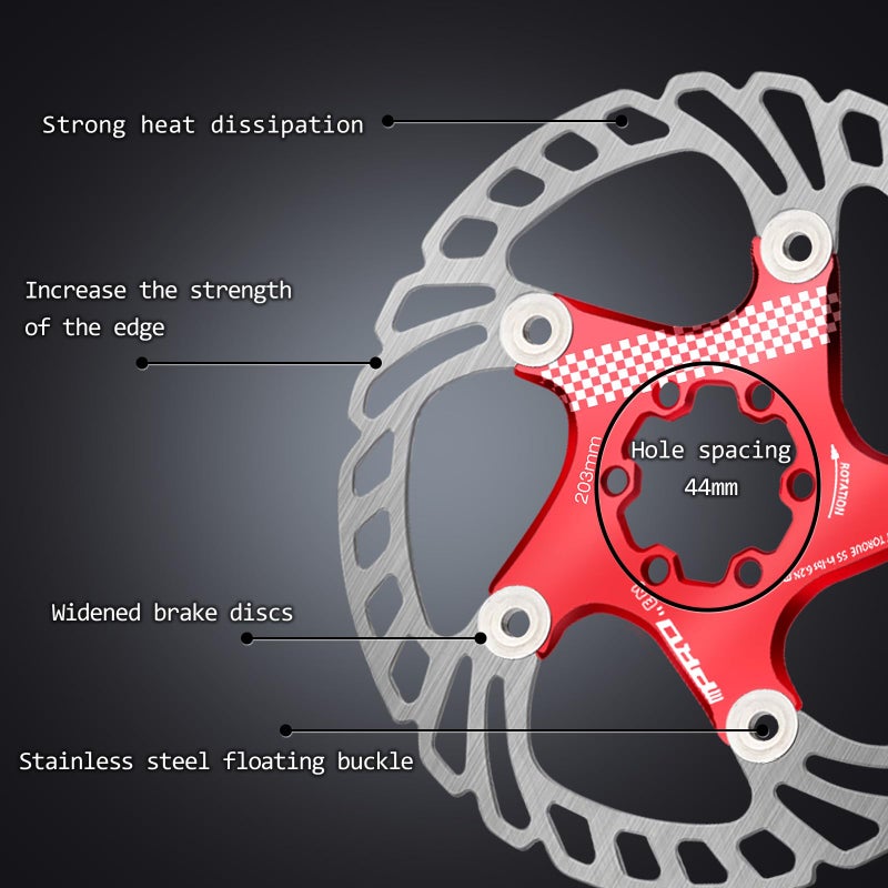 BUCKLOS IIIPRO 140mm 160mm 180mm 203mm Floating Bike Disc Brake Rotor with 6 Bolts, Mountain Bike MTB Stainless Steel Bicycle Disc Brakes Rotors for Road Bike/Ebike/BMX(Red) - Image 3