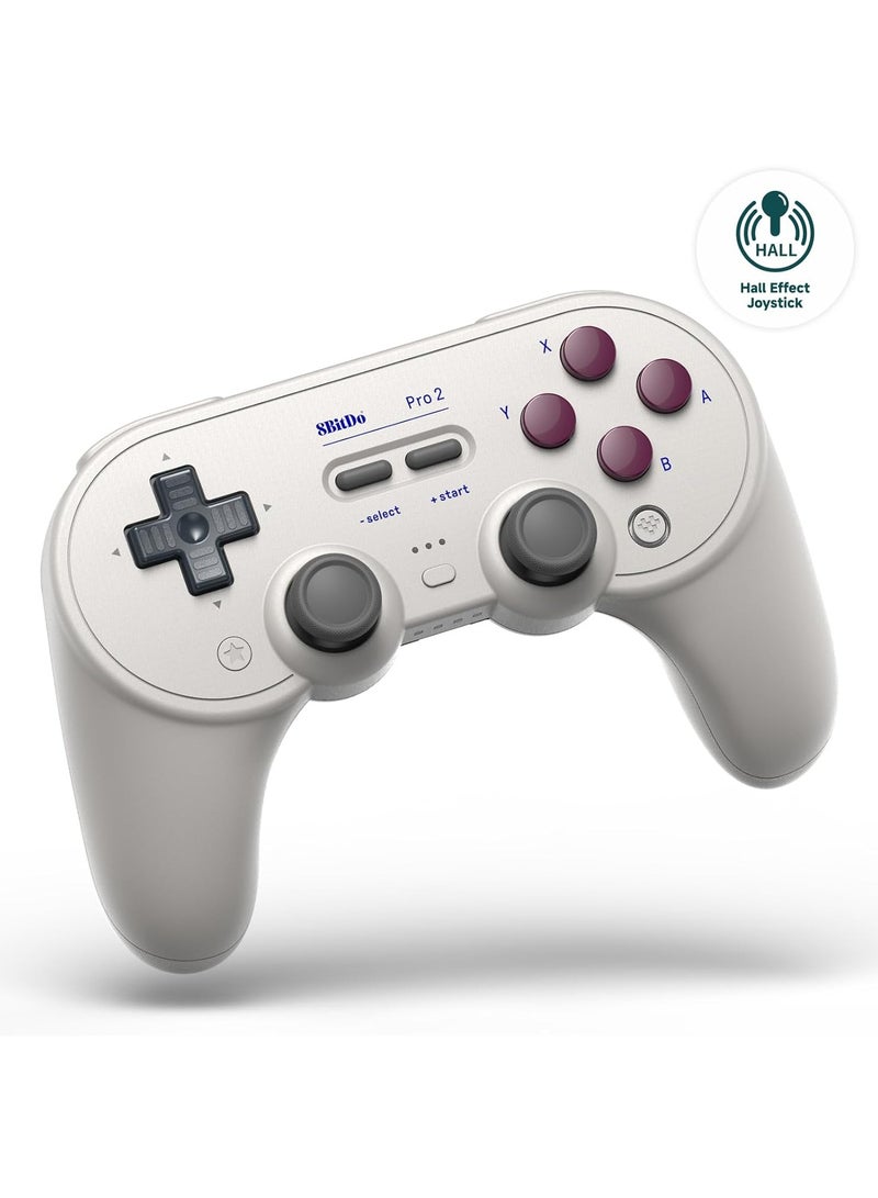 8Bitdo Pro 2 Bluetooth Controller for Switch, Hall Effect Joystick Update, Wireless Gaming Controller for Switch, PC, Android, and Steam Deck  Apple (White) - Image 1